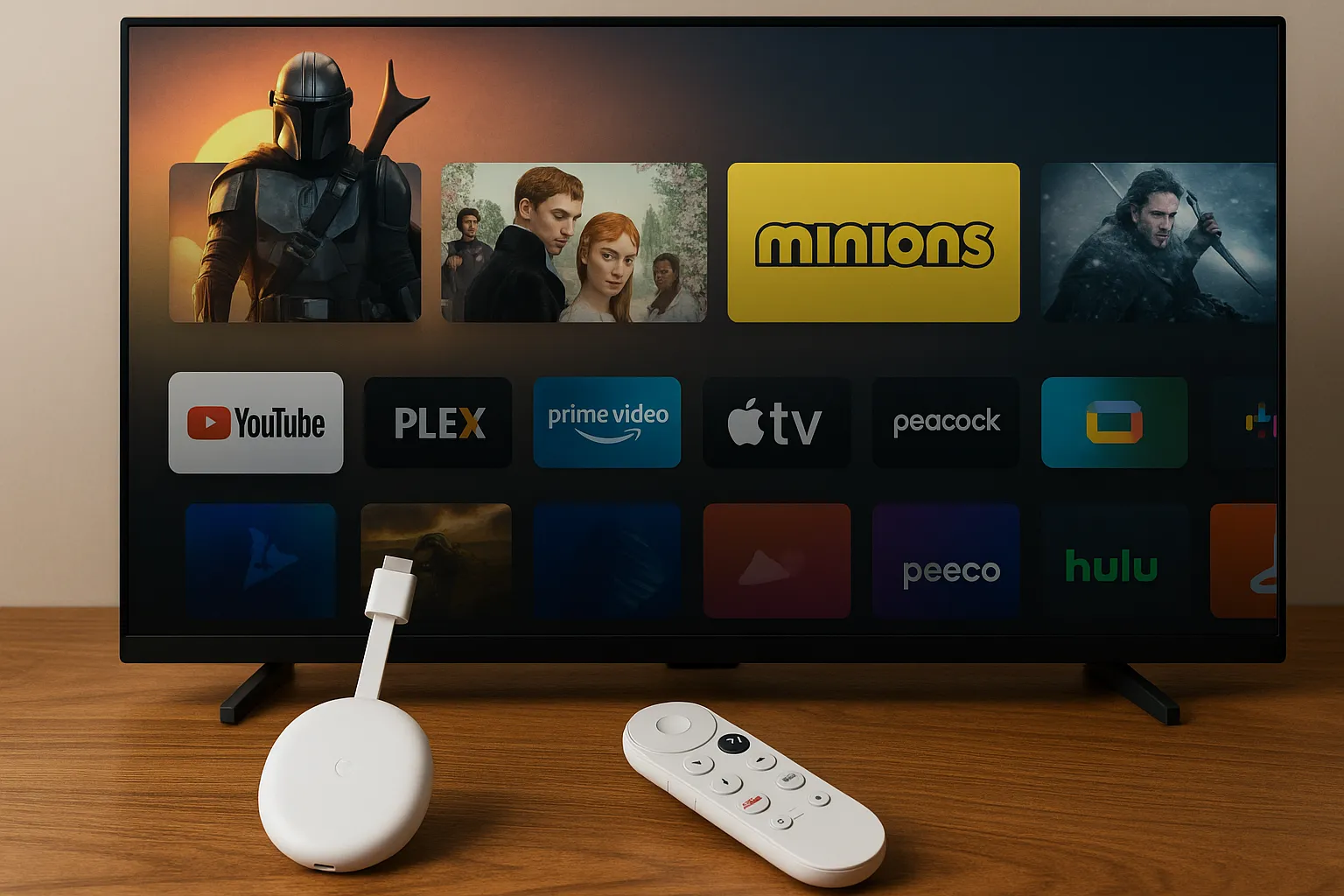 Como funciona o Google TV em uma sala moderna com mais de 800 canais disponíveis na tela